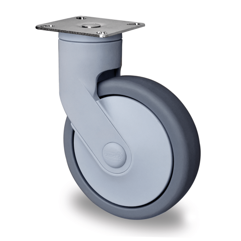 Rueda industrial de colectividades, SOPORTE PLASTIC BODY, modelo CARA, PLACA GIRATORIA