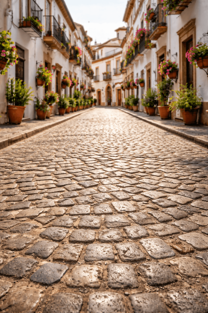 Calle adoquinada de un pueblo andaluz, Sevilla