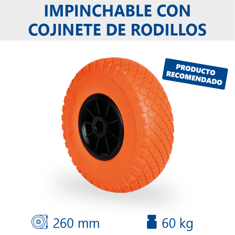 Rueda impinchable Ø260mm con rodamiento de rodillos
