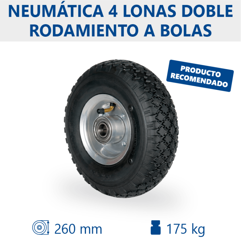 Rueda neumática 4 lonas Ø260mm con llanta metálica