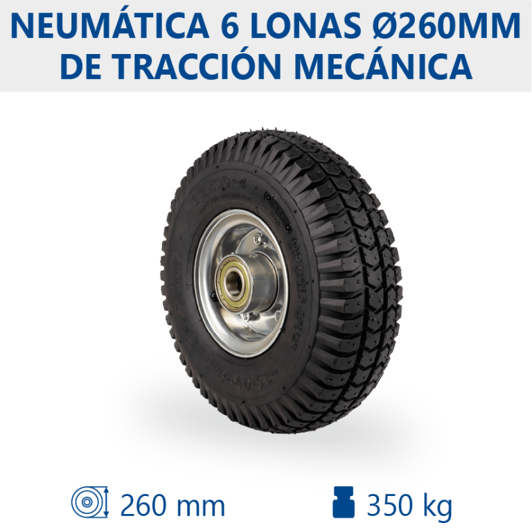 Rueda neumática 6 lonas Ø260mm de tracción mecánica