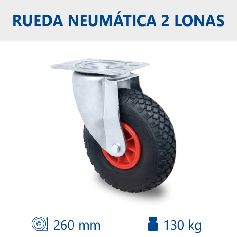 Rueda neumática de 2 lonas Ø260mm con cojinete de rodillos