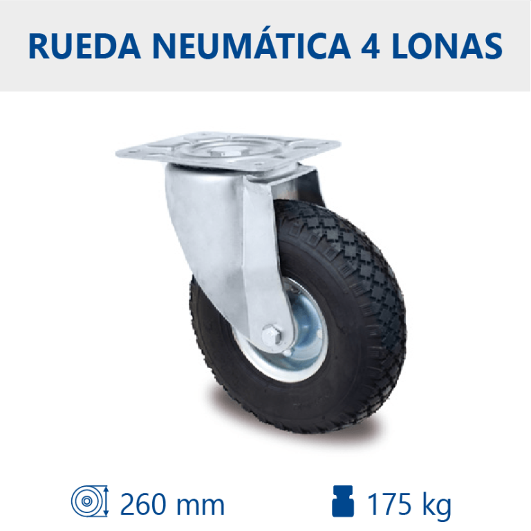 Rueda neumática de 4 lonas Ø260mm con la llanta metálica